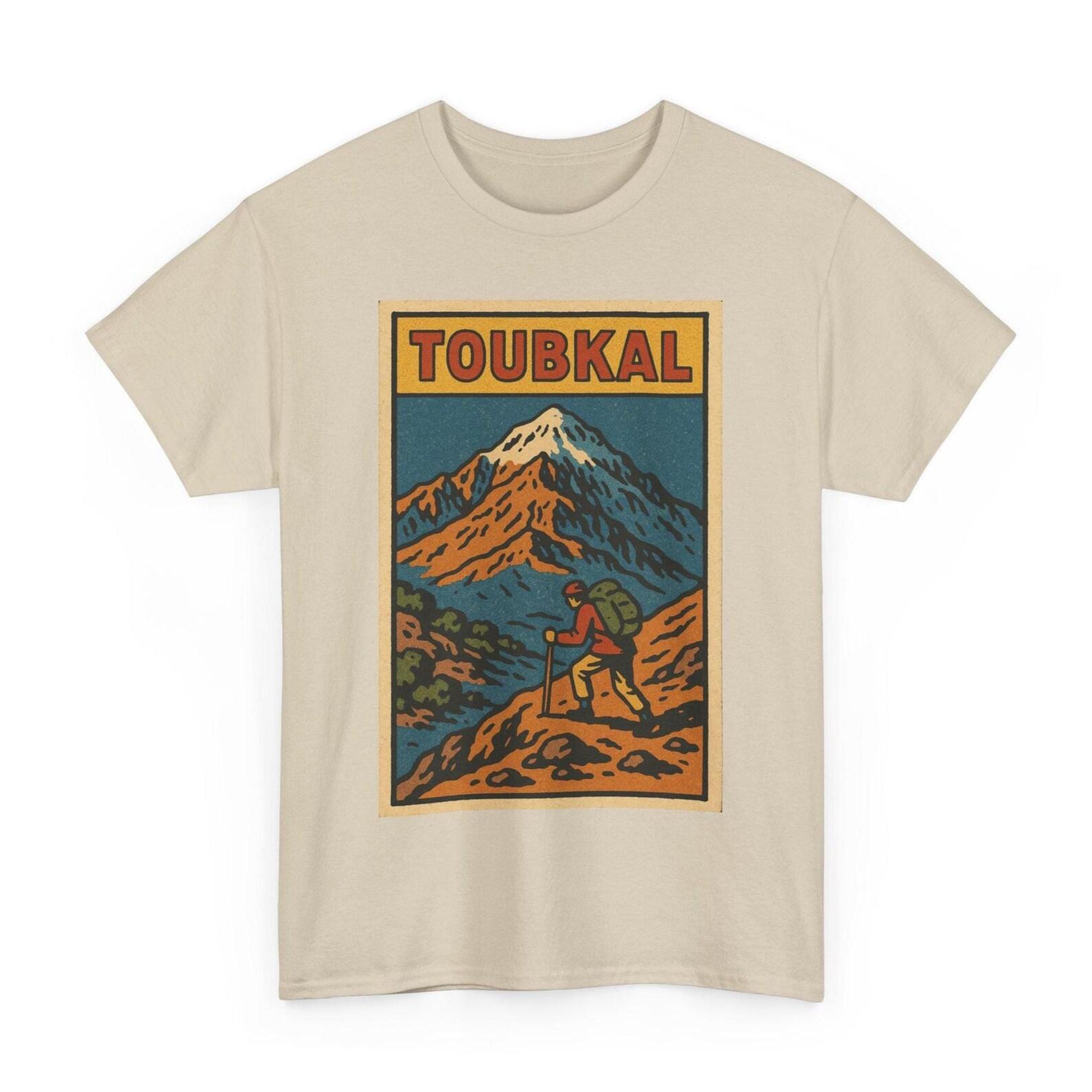 Toubkal T-Shirt: Retro Comic Atlas Mountains Hiking Tee L