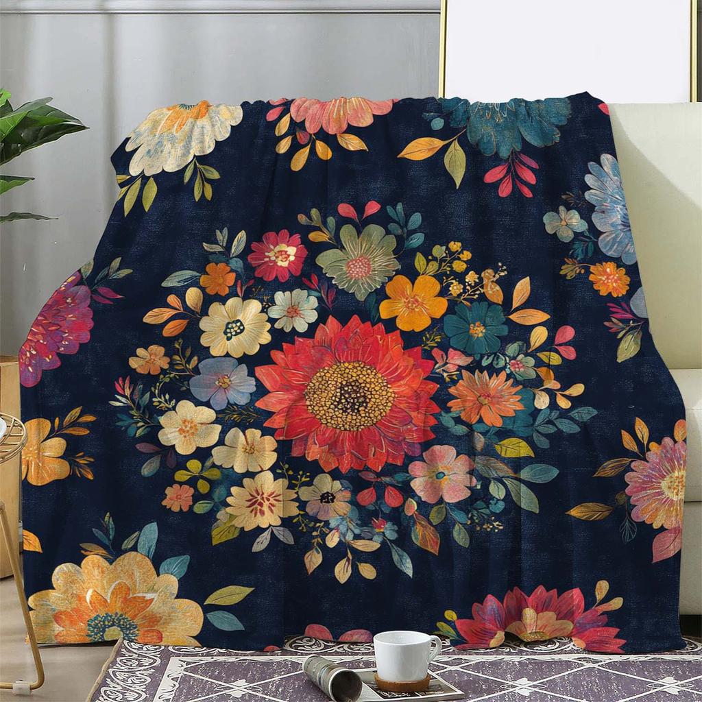 Multicolored flower pattern Flannel printed blanket suitable for all seasons suitable for living room office sofa and travel