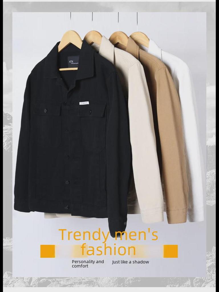Men's Black Denim Jacket - Casual Workwear for Spring & Autumn