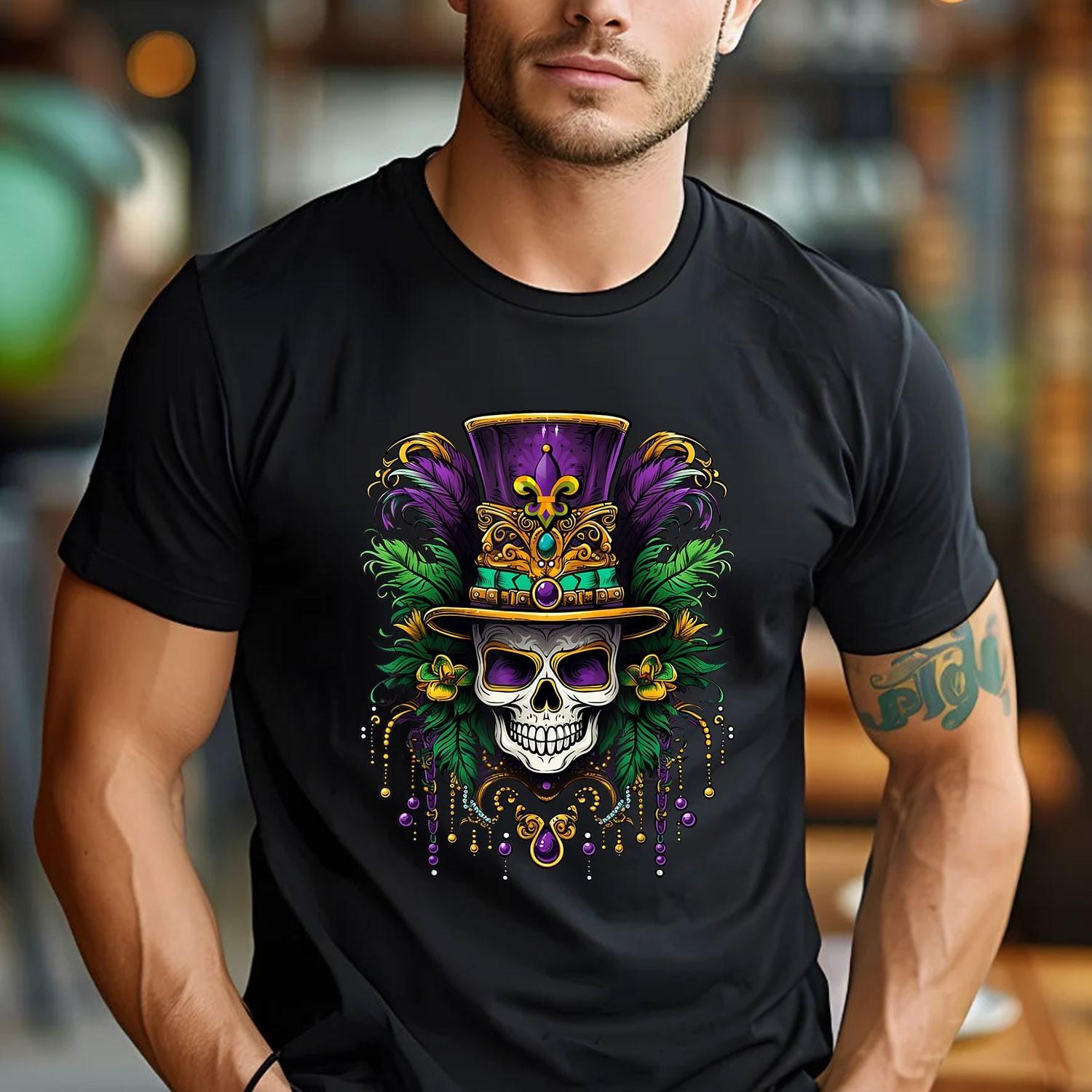 Mardi Gras Sugar Skull T-Shirt New Orleans Carnival Costume Trip Gift S