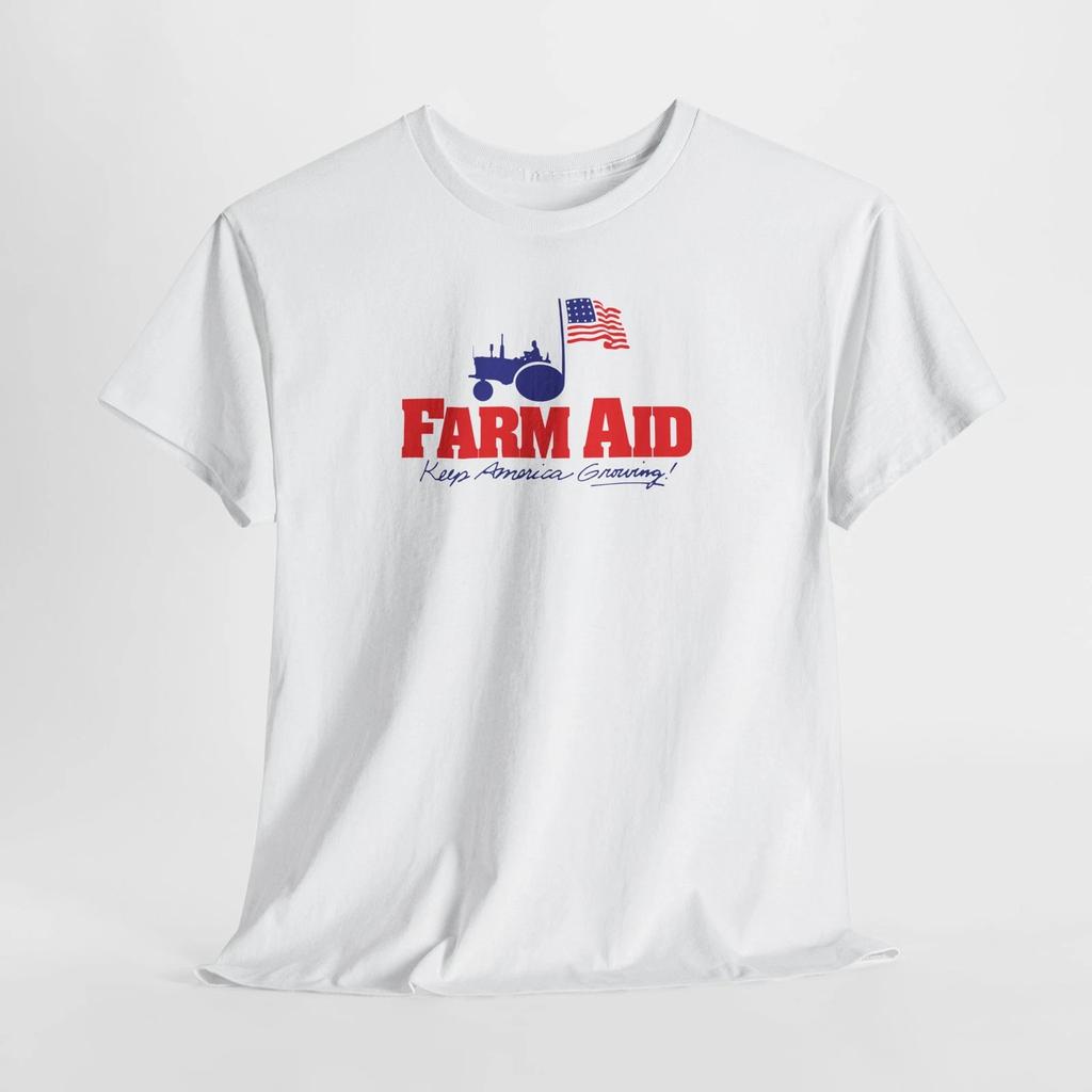 1985 Theme Farm_Aid Unisex Schweres Baumwoll-T-Shirt, Landwirtschafts-Shirt, Unterstütze Lokal