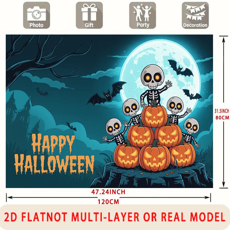 Party Backdrop Halloween Moon Flat Spanish Scary Skeletons Pumpkins Birthdays Showers Photo Background Decor Front Door Decor
