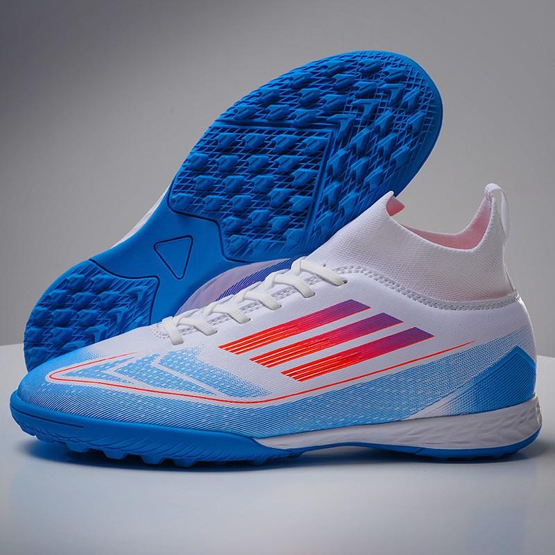 Mens High-Top Football Cleats TF Studs Turf Grass Training Match Lightweight Synthetic Upper