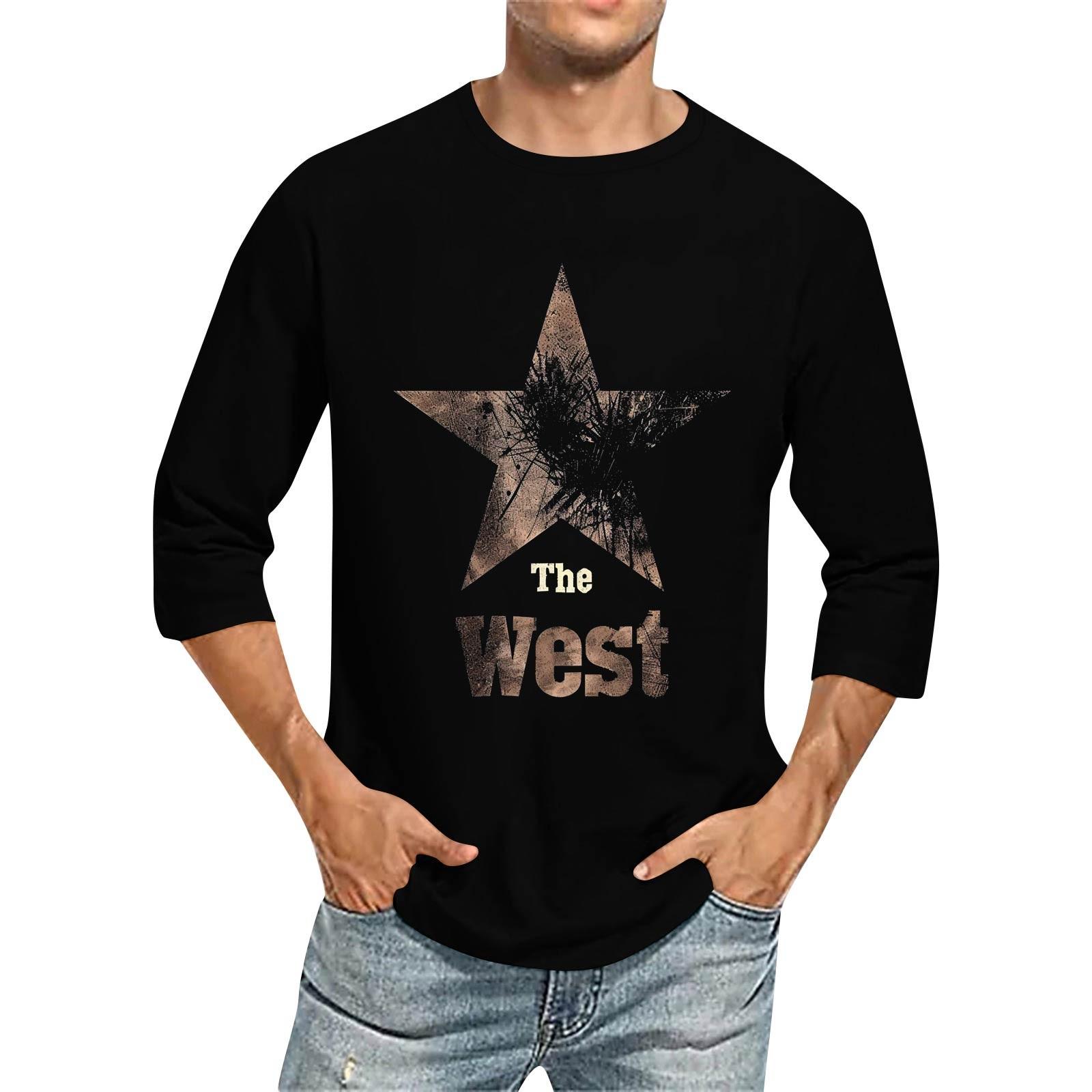 

Мужская модная повседневная футболка с принтом и рукавом семь восьмых, круглым вырезом L чёрный