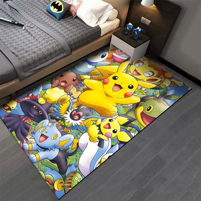 Pikachu Center Surrounded by Many Pokemon Area Rug, Bright Friendship Anime Collage Style Design, Cozy Fan Carpet Decor and All Seasons Gift