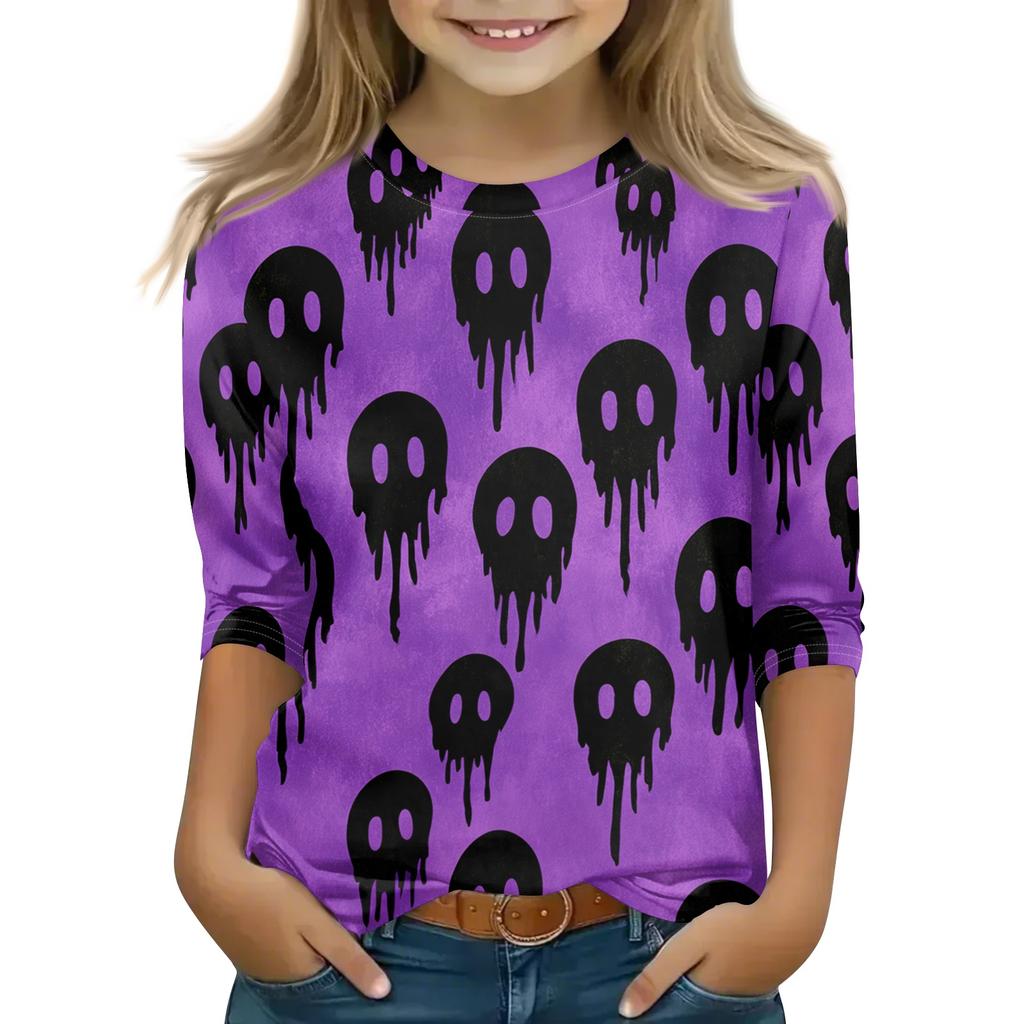 Kids Long Sleeve Halloween Print T-Shirt Round Neck Casual Top