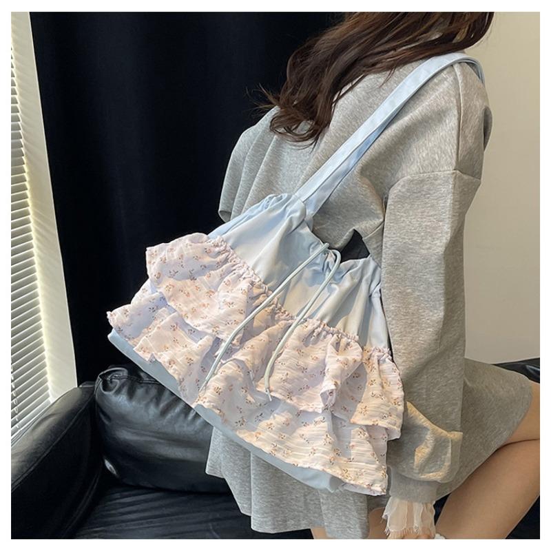 Simple design casual tote bag women's summer new large-capacity lace canvas bag commuter bag