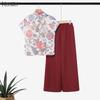 ZANZEA Women Short Sleeve Print Blouse and Long Pants Casual Two Piece Suit Sets
