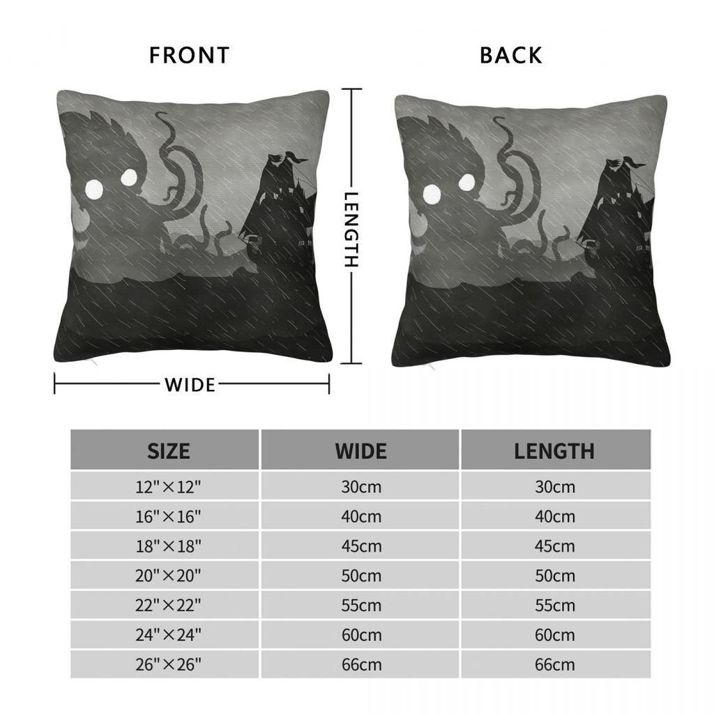 Rainy Ship & Kraken Square Pillowcase Polyester Linen Velvet Printed Zip Decor Pillow Case Home Cushion Cover