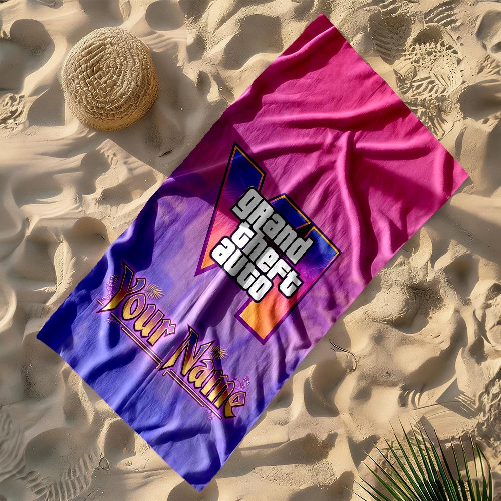 Grand Theft Auto Customizable Name Beach Towel High Absorbency & Quick-Dry Ideal for Travel Outdoor Swim Pool Yoga Surf Camping Hiking Gym Gift Holida