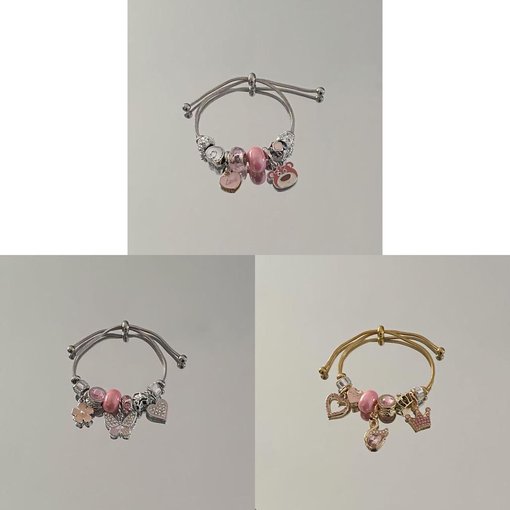 Sweet Cool Princess Style Pink Butterfly Pendant Bracelet With Rhinestones For Women