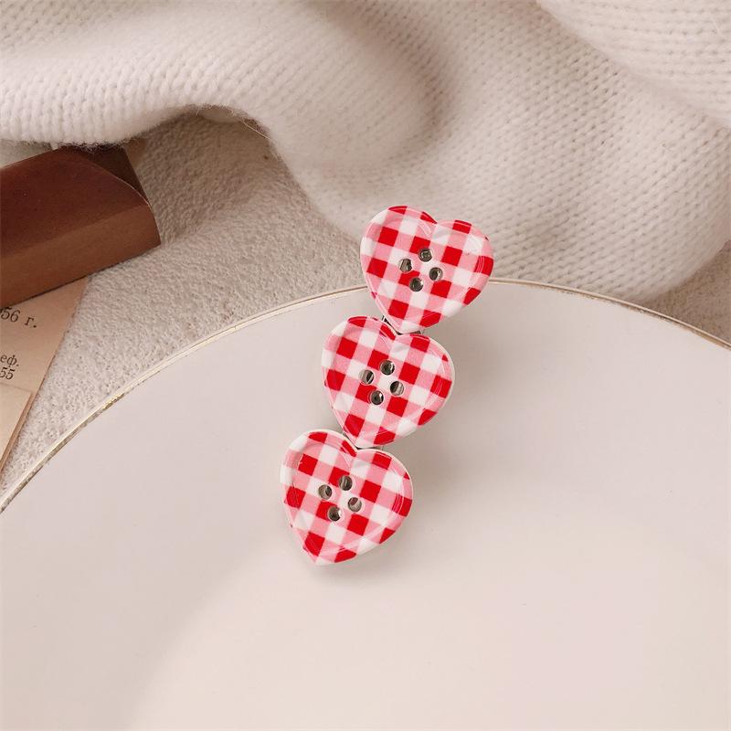 1Pcs Sweet Check Love Button Hair Clip Side Bangs Girly Cute Duckbill Clip Hair Accessories Love Button Duckbill Clip Hair