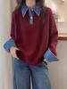Maglione da donna a blocchi di colore in denim con colletto polo - Moda maglieria Autunno/Inverno 2026 Top