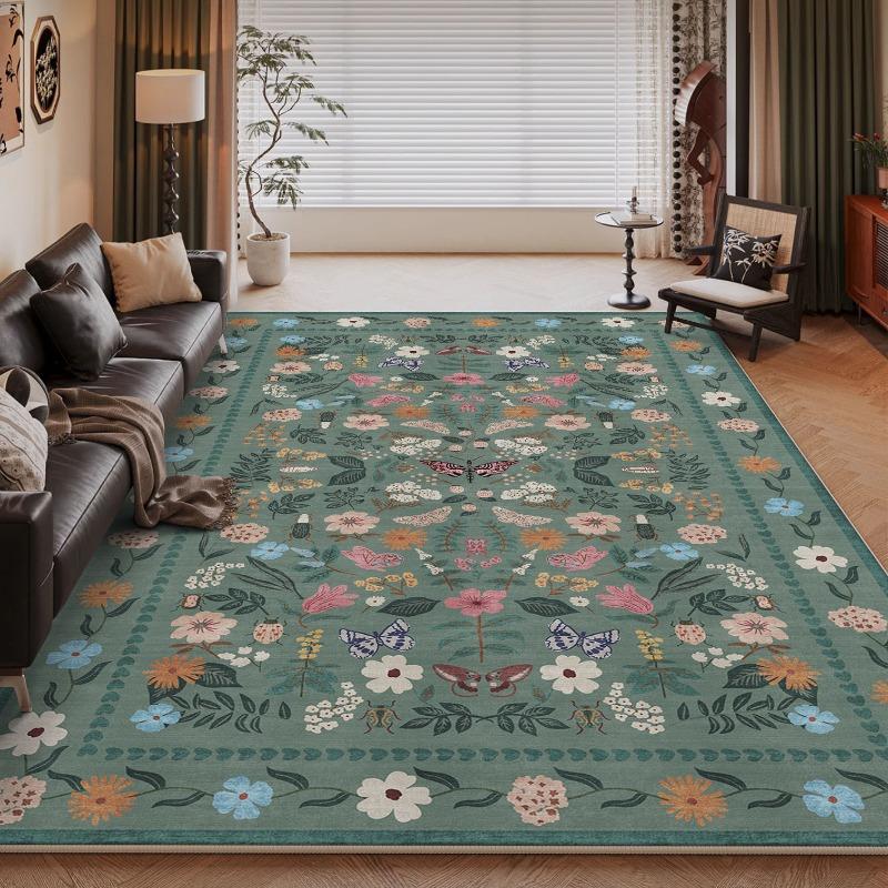 Dywan z nadrukiem kwiatowym Retro Dywan do dekoracji domu Antypoślizgowy Odporny na plamy Styl etniczny Mata do dekoracji salonu sypialni