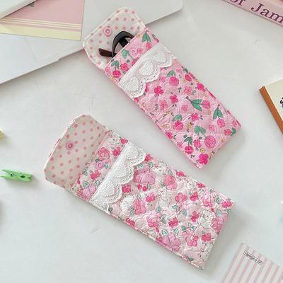 Kawaii prošívaná taštička na brýle Roztomilé kreslené pouzdro na brýle Měkké bavlněné pouzdro na sluneční brýle S knoflíkem ve tvaru srdce Krajka Pro ženy Dívky