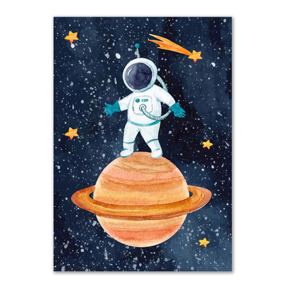 Custom Kids Name Wall Art Poster Print Space Rocket Astronaut Planet Nursery Canvas Painting Personalized Wall Art Painting Art