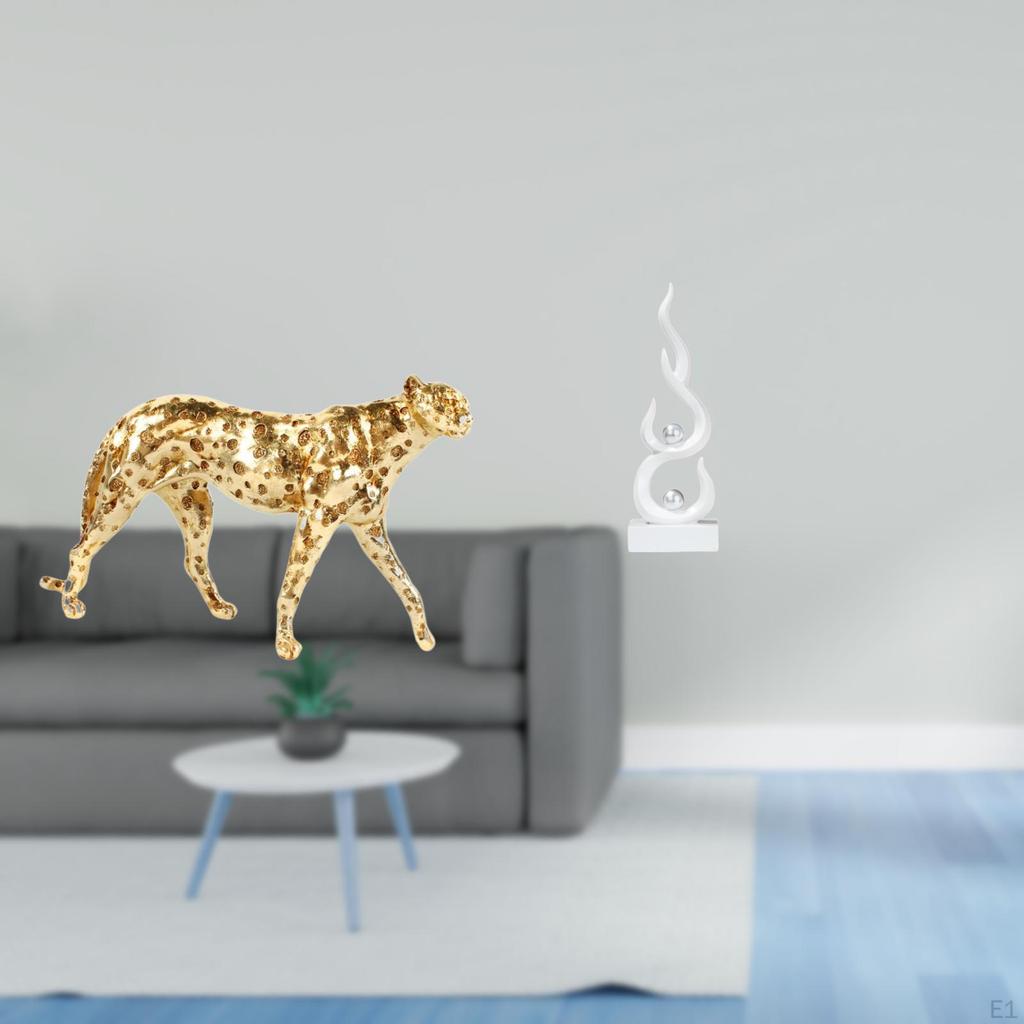 Golden Flame Cheetah Sculpture Resin Animal Figurine Modern Tabletop Centerpiece Abstract Fire