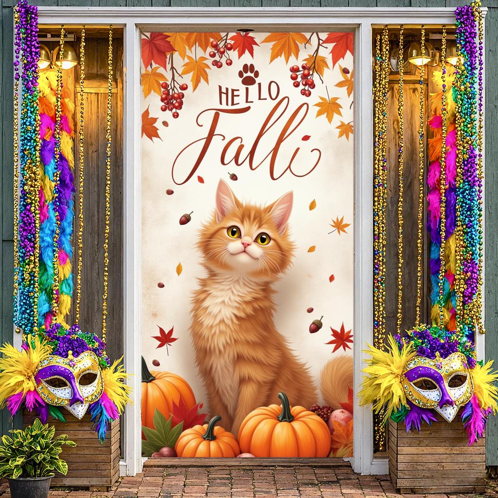 Fall Scene Lightweight Fabric Hello Fall Banner Pumpkin Decoration Vibrant Colors  Theme Banner For Holiday Decoration Fall