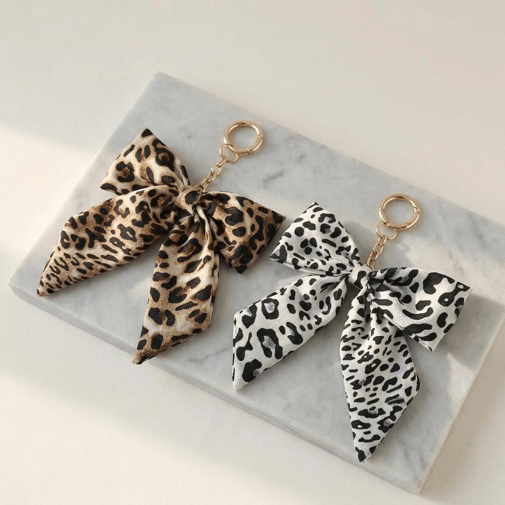 Fabric Leopard Print Keychain Zinc Zinc Zinc Alloy Keyring Accessory Y2K Style Bow Bag Charm Car Keys