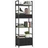 Industrial Style Bookcase, with 4 Shelves and 3 Fabric Drawers - Grey/Black