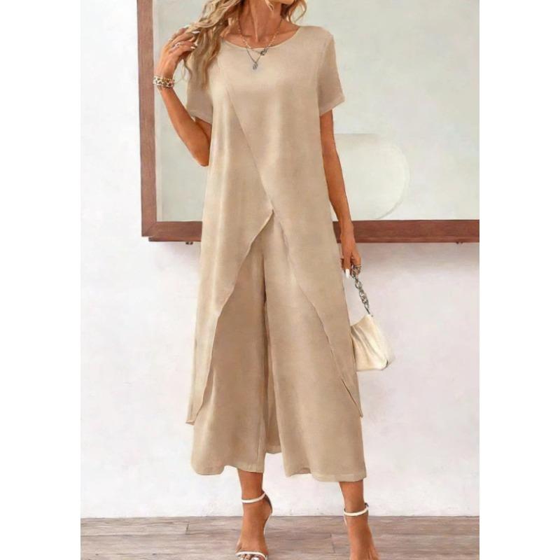 IHUASU Women's Fashion Casual Short Sleeve O-Neck Pants Suits