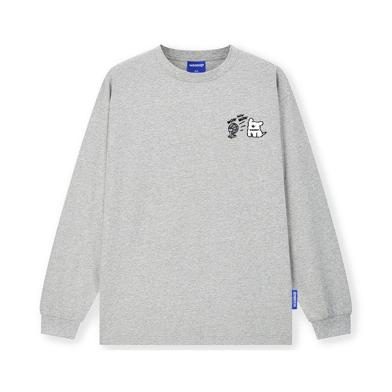 Wassup Trendy Brand Puppy Long-Sleeve T-Shirt for Men and Women, Autumn Loose Casual American-Style Heavyweight Pure Cotton Crew Neck Top