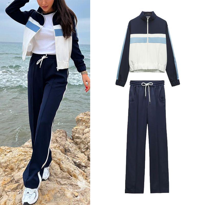 Spring New Preppy Bomber Jacket Outerwear 7484122 Side Strap Jogging Pants 7484022