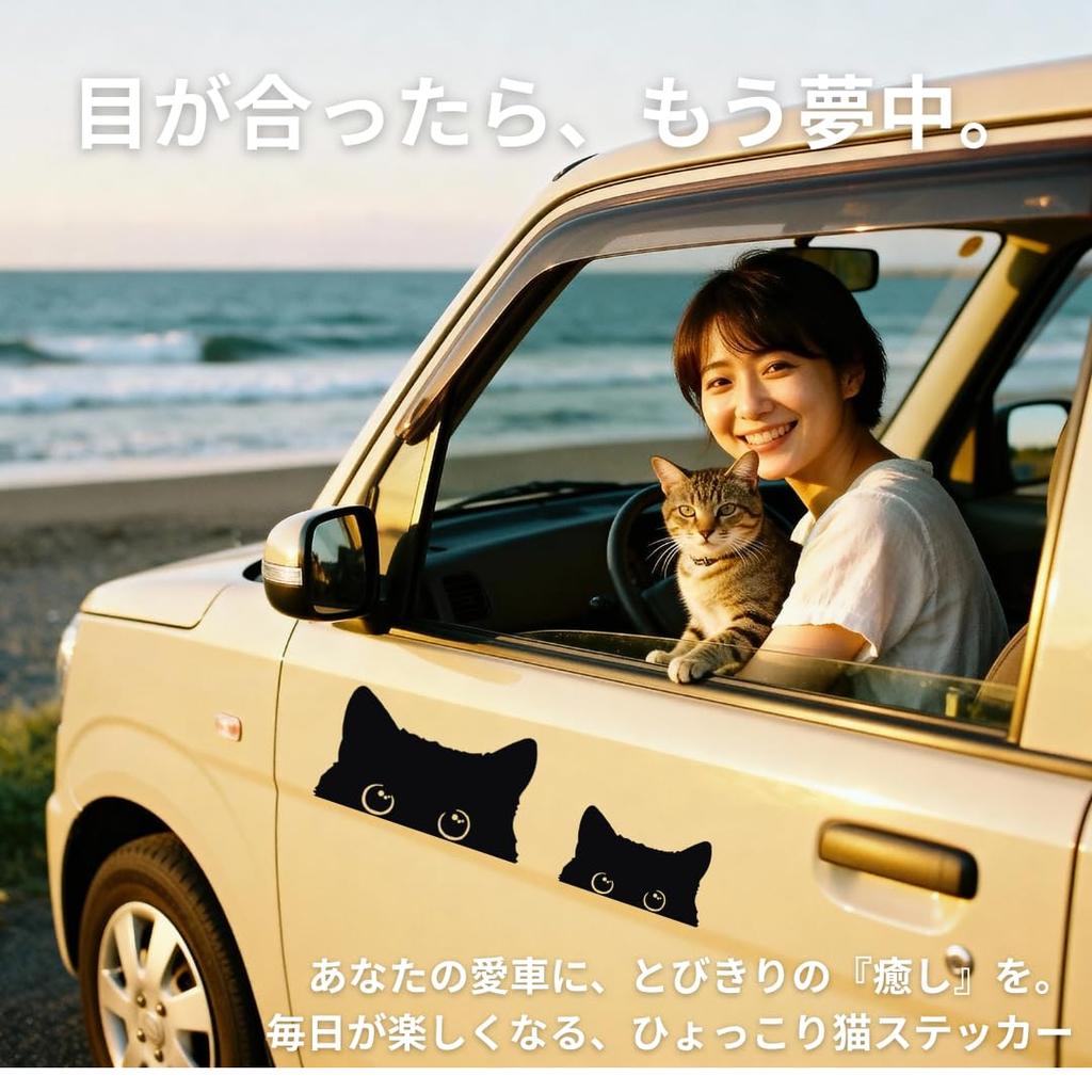 Cat Sticker Car Black Cat Cutting Sticker Hyokkori Waterproof Sticker Decal Gas Vent PC Choose from 3 Sizes (Small)