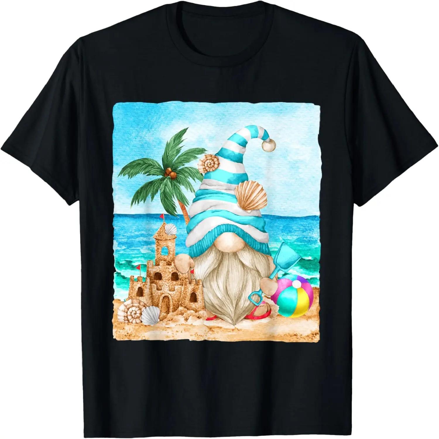 Cute Summer Gnome On The Sea With Sand Castle For Vacation T-Shirt S