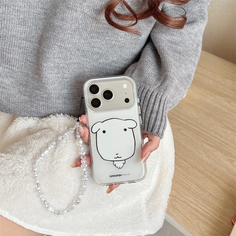 Adorable White Dog Chain Phone Case for iPhone 17, 16 Pro Max, 15, 14