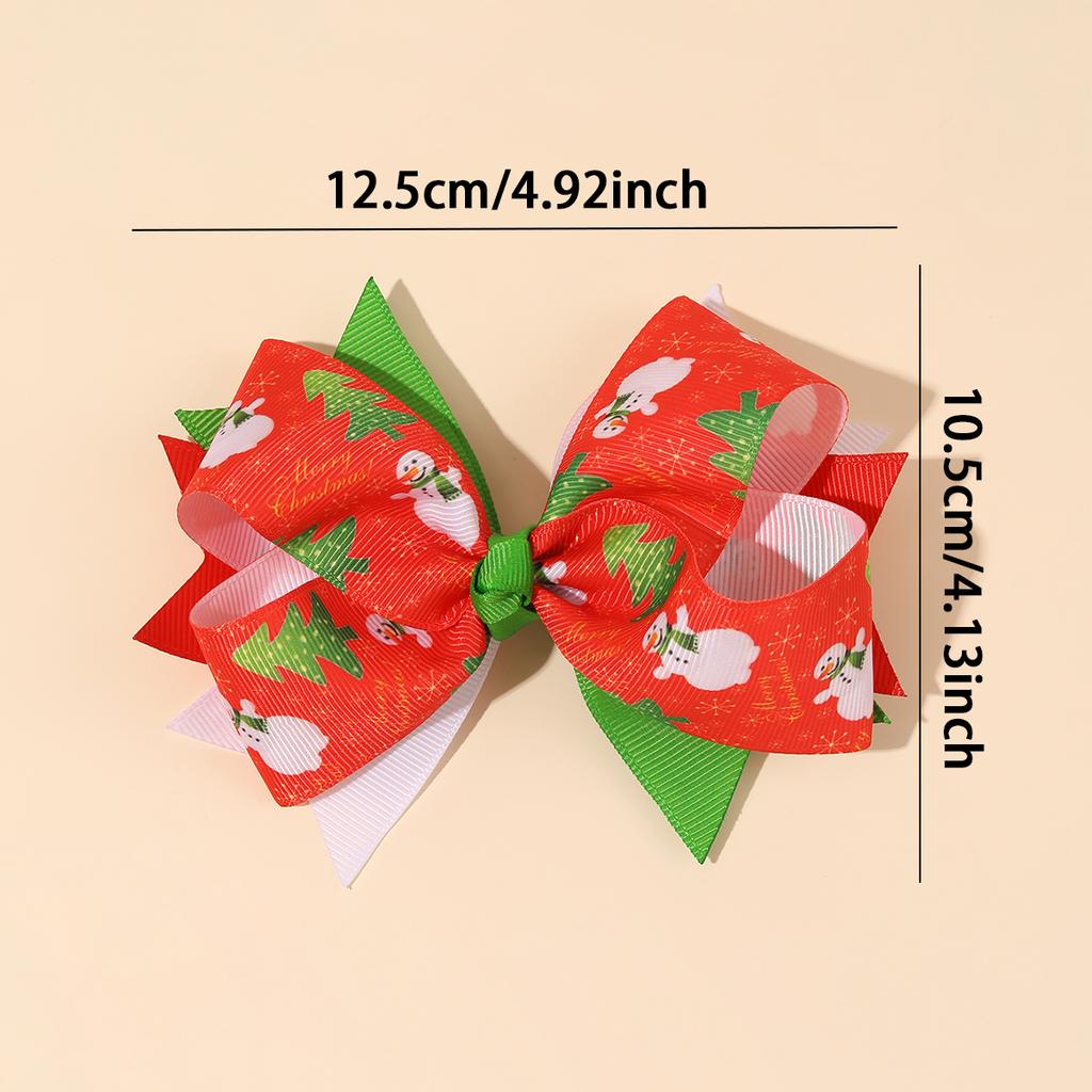 2Pcs Christmas Bow Hair Clips Cute Snowman Print Bownot Hairpins For Girls Children Xmas Party Headwear Hair Accessories Gift