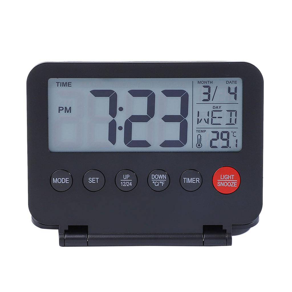 Travel Small Digital Alarm Clock Large LCD Display Front Button with Date Temperature Snooze Backlight Battery Operated