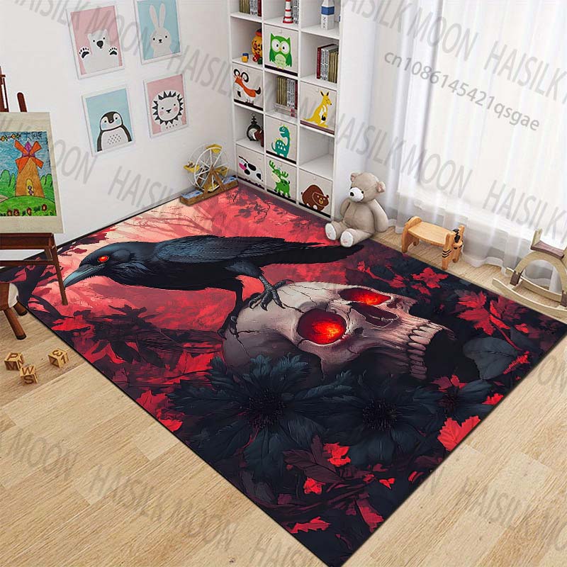 New product Raven skull dark forest Carpet for Living Room Bedroom Bedside Floor Mat Cloakroom Children Playing Mat Area Rug