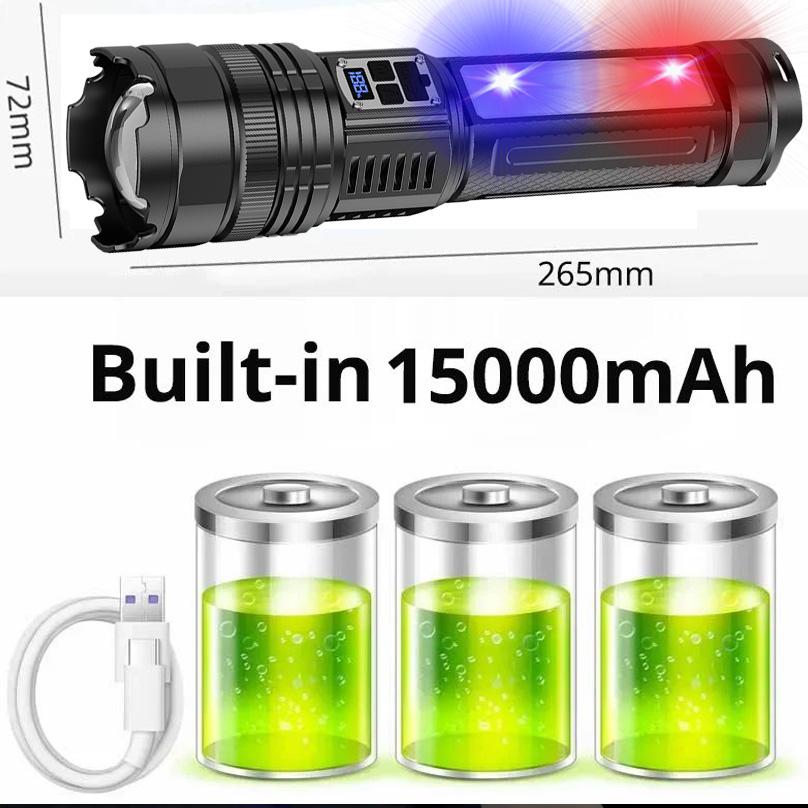 1500W High Power Led Flashlights Built-in 15000mah Battery Tactical Flashlight Emergency Spotlight Most Powerful Lantern