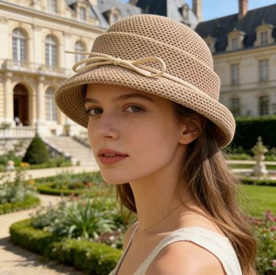 Chic and Versatile French Hat for Women, Summer Leather Button Fashion Top Hat, Hollow-out Breathable Hepburn-style Sun Hat