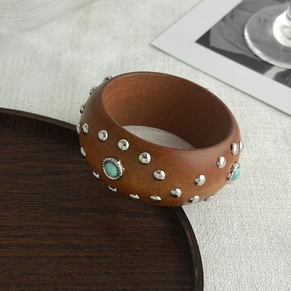 4 Colors Wooden Bracelet Vintage Finish Punk Hip Hop Bangle Fashion Wide Wood Bangle Daily Wear