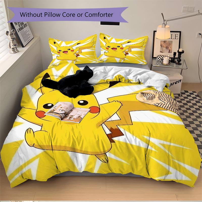 3pcs Pikachu, Electric Type Bedding Set. Soft and Comfortable with No Core Included (1x Duvet Cover + 2x Pillow Covers) Yy251010149