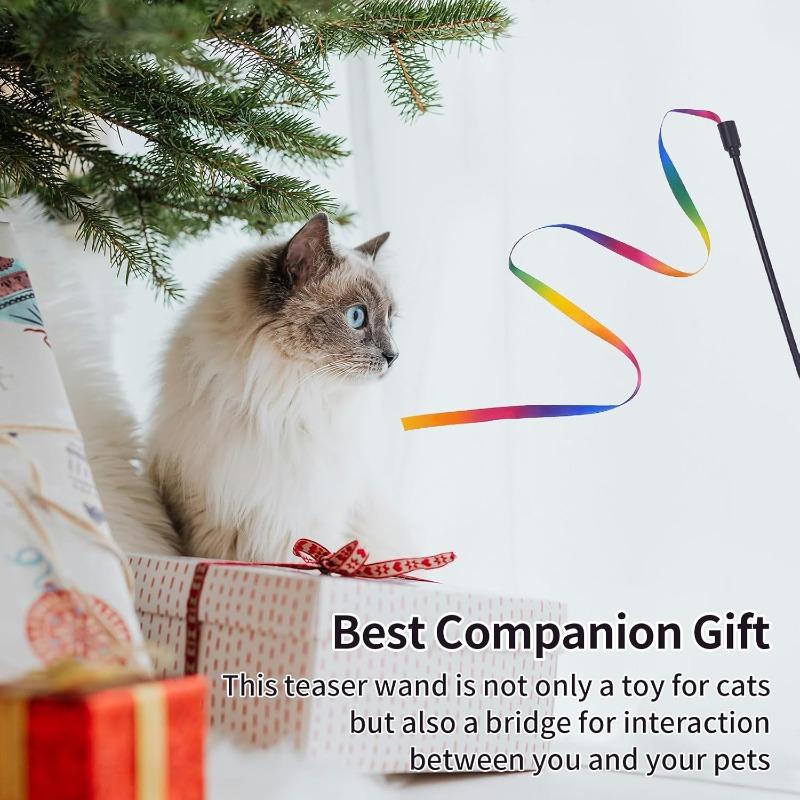 Interactive Coloured Ribbon Cat Toys Teasing Catd Stick Satin Ribbon Cat Stick Toys Kitten Playing Teaser Wand Toy Pet Supplies