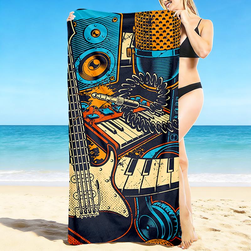 1Pc Music Instruments Collage Beach Towel, Quick Dry, Multi-Use for Beach Pool Gym Yoga Home Travel, Christmas, Halloween, Xmas Gift M929423