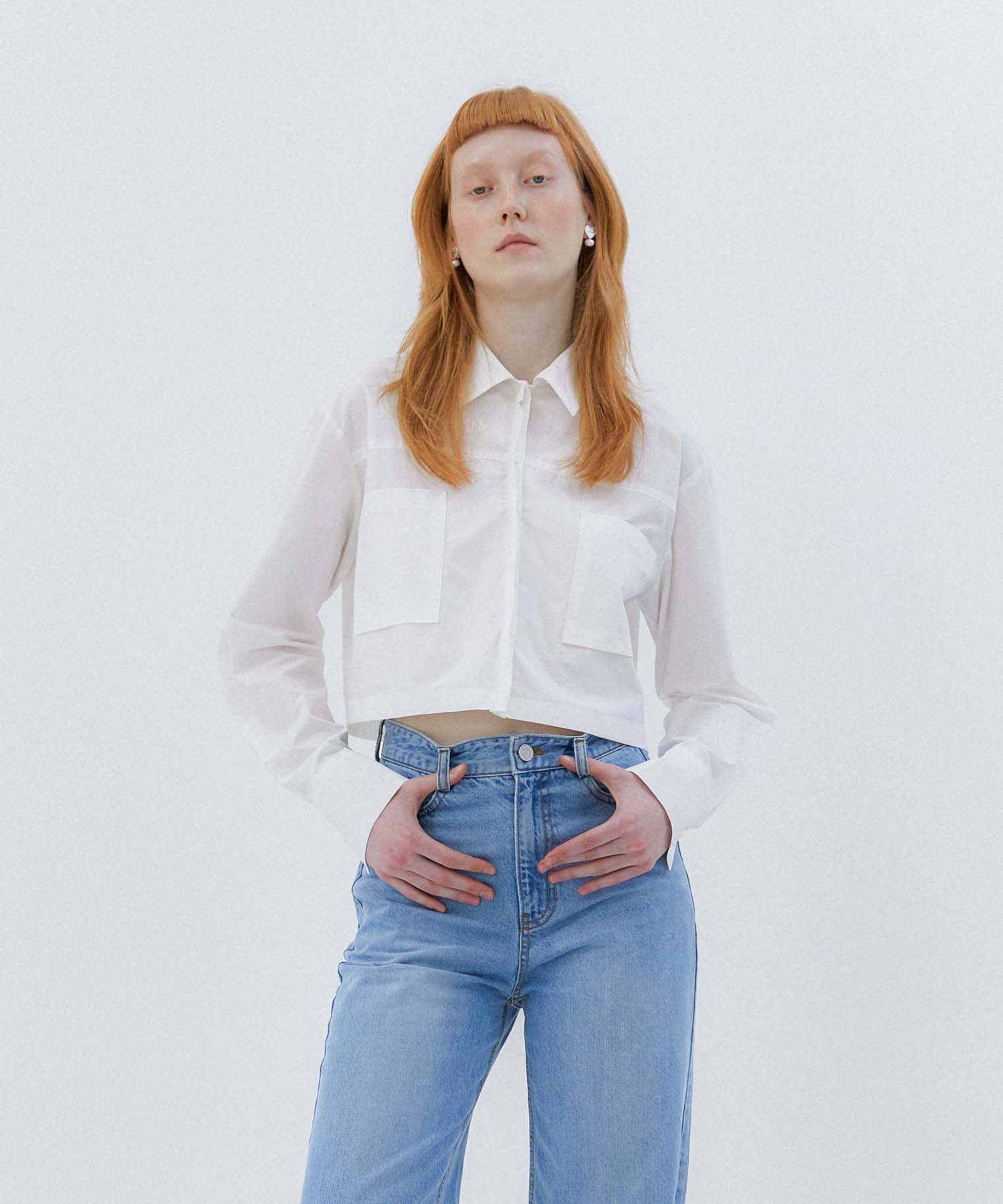 Modern Able Back Ribbon Point Crop Cotton Shirt - White Free