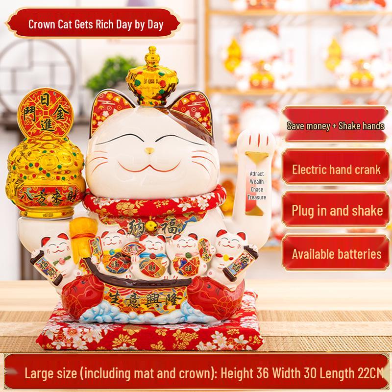 Large Waving Hand Lucky Cat Ornament - Cashier Desk Home Decor Gift