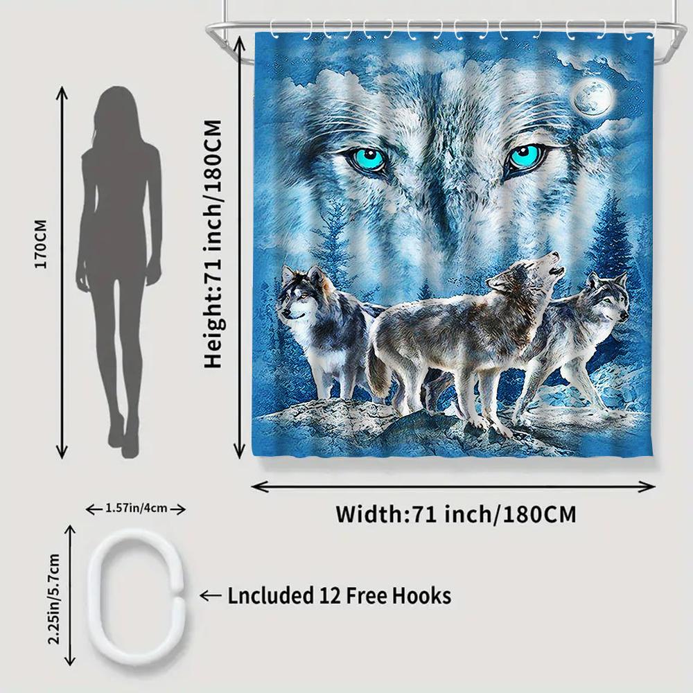 1/4 Wolf eyed wolf shower Curtains, Toilet Seat Decoration, Shower Curtain with Carpet and Toilet Lid, 12 70.8x70.8 inch Hooks