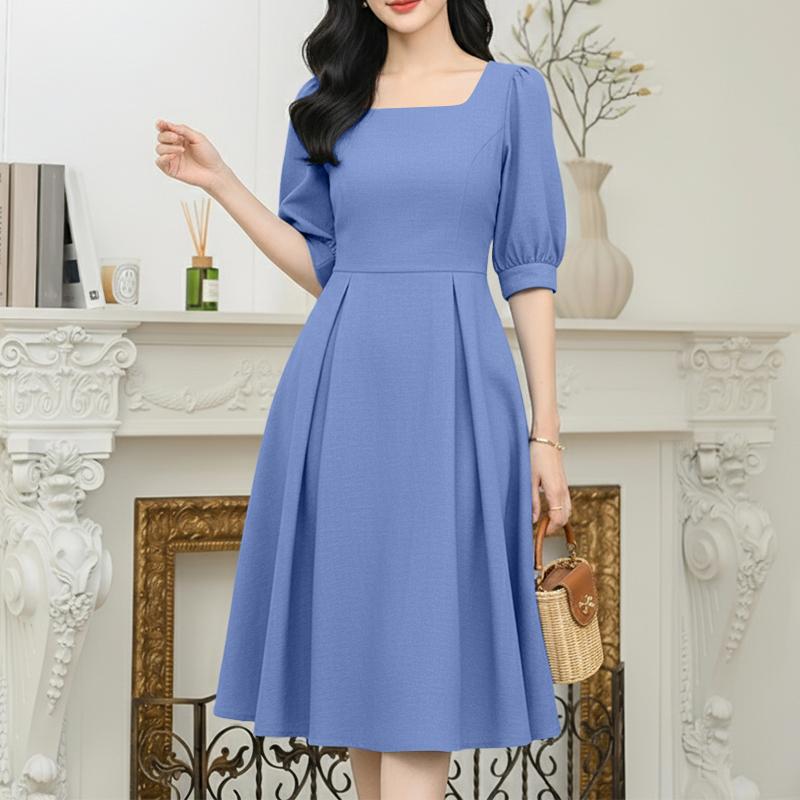 ZANZEA Women Casual Square Collar Summer Half Sleeve Dress