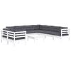 10 Piece Garden Lounge Set with Cushions White Solid Wood Pine
