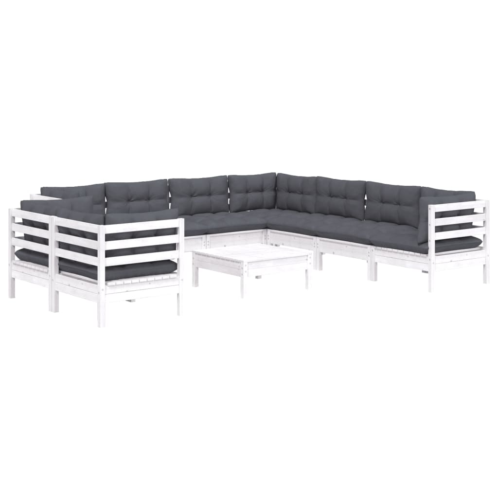 Vidaxl 10-Cz. Garden Lounge Set, Cushions, White Pine