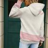 Women Plus Size Beige Pink Printed Long Sleeve Drawstring Hoodie Kangaroo Pocket Sweatshirt