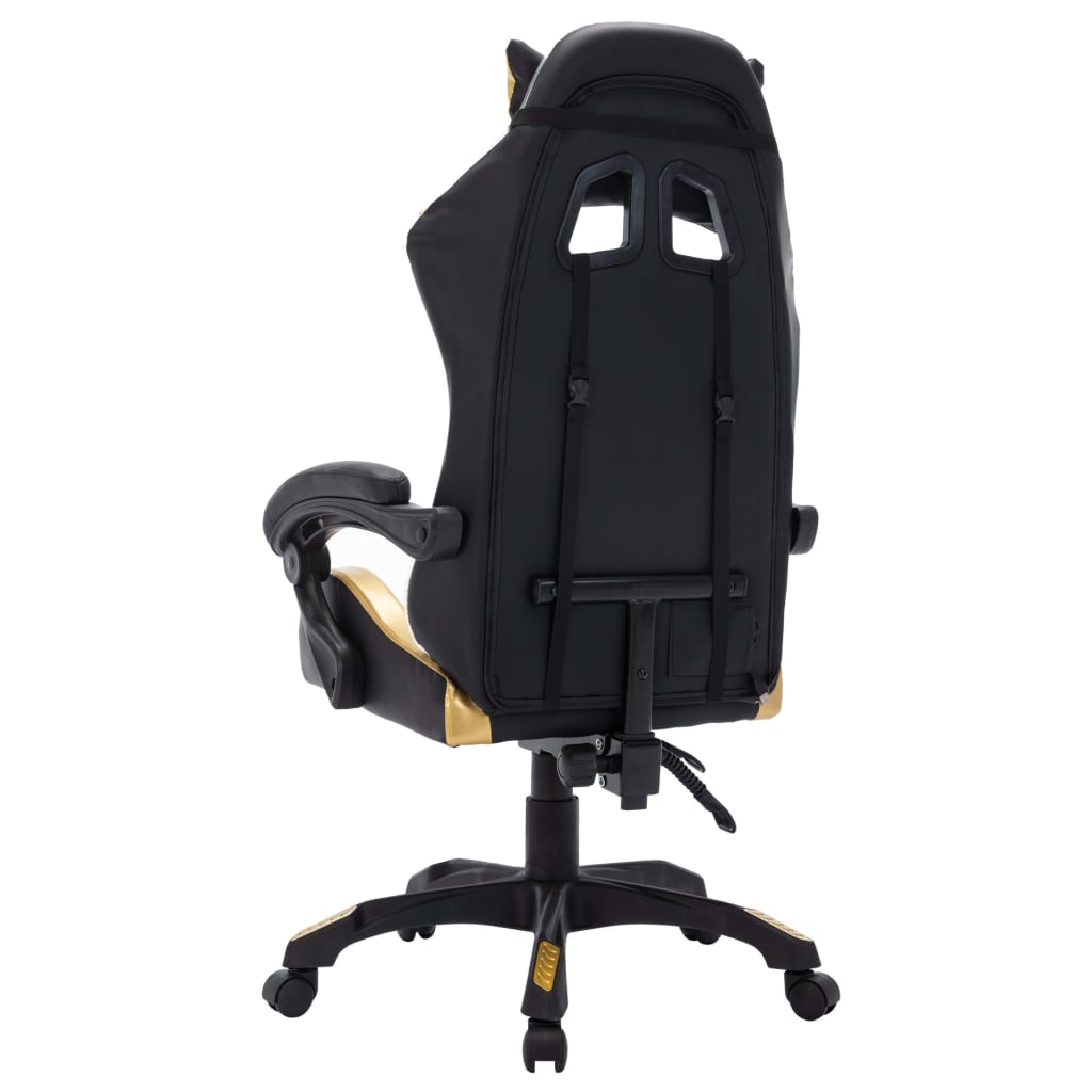 Gaming Chair with RGB LED Lights Gold and Black Faux Leather