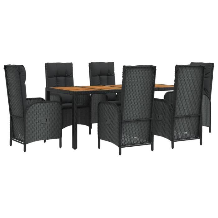 VidaXL Garden Dining Set and Cushions 7pcs Black Wicker 3185072