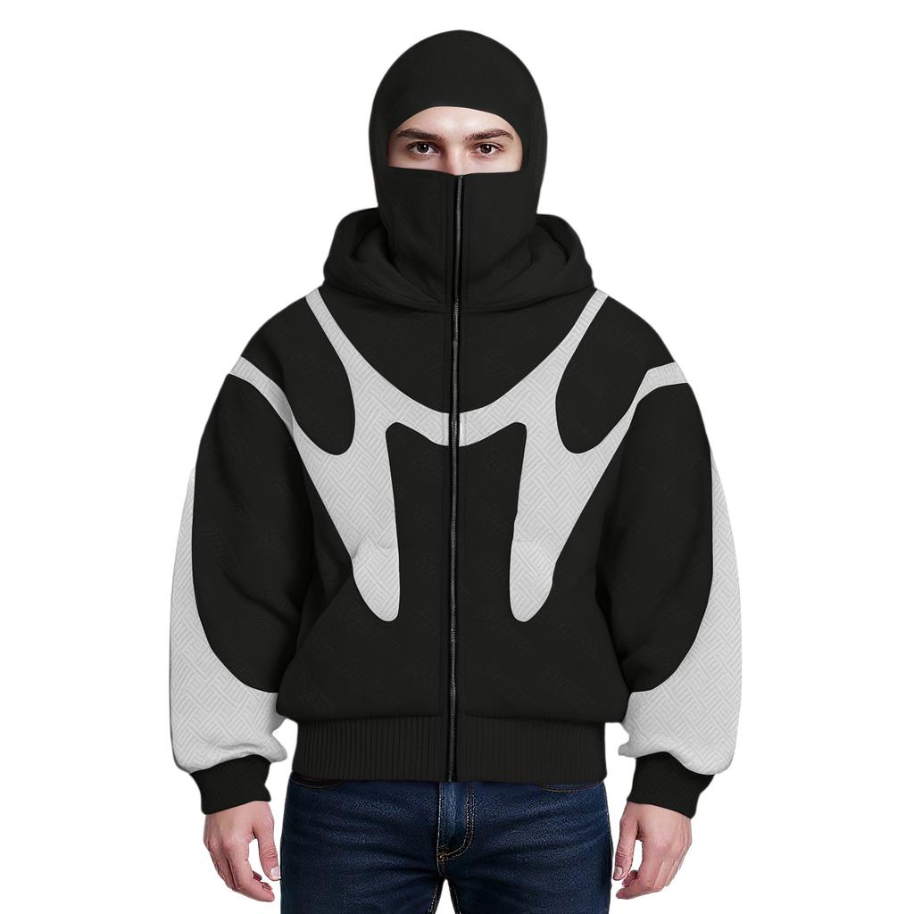 Men's Oversized Zip Up Hoodie Color Block Long Sleeve Hooded Sweatshirts Retro Jacket  Hoodie