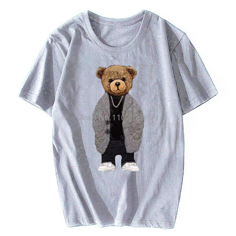 Summer Pure Cotton T-Shirt High Quality Men T Shirt Vintage Bear Print Men's Clothes Womens Fashion Streetwear Tees